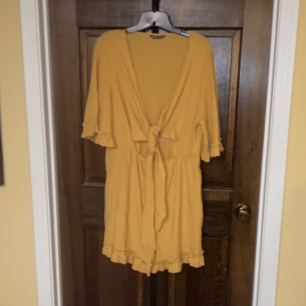 NWOT SHEIN Mustard Ruffle Tie Shorts Jumpsuit Romper